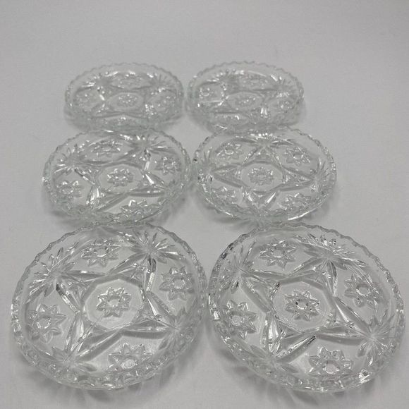 Vintage 1960’s Prescut Clear by ANCHOR HOCKING Coaster Set of 6 Peace - Picture 2 of 4